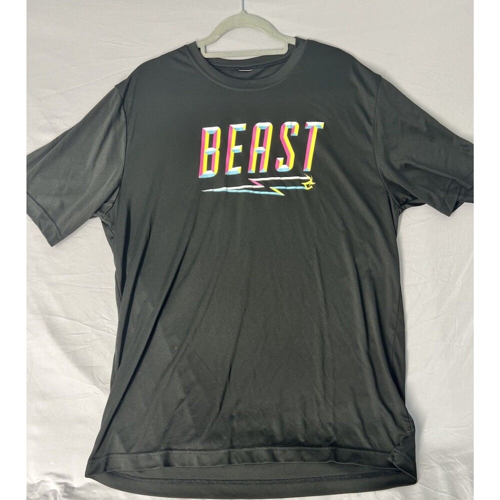Mr BEAST‎ T Shirt Athletic Poly SHORT Sleeve Crew Neck Size Medium Men Black EUC